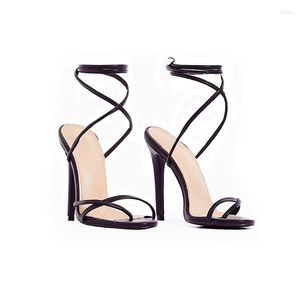 Sapatos Sandálias Moda Grande marca Tamanho feminino 2023 Summer peep-toe stiletto 43 Lace-up 516