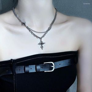 Pendant Necklaces Punk Gothic Black Cross Star Necklace For Women Vintage Metal Double Layer Neck Chain Wedding Jewelry Gifts