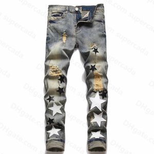 Purple Jeansdesigner Mens Jeans High Street America for Men Embroidery Oversize Ripped Patch Hole Denim 2023 New Fashion Streetwear Skinny Slim Penci 943