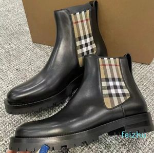 Lyxdesigner Boots Doc Martens Cowhide Cashmere Womens Shoes Stripe Plaid Stretch Band Fashion Booties Low Heel 4cm Casual Round Toes Ankel Boot 35-41