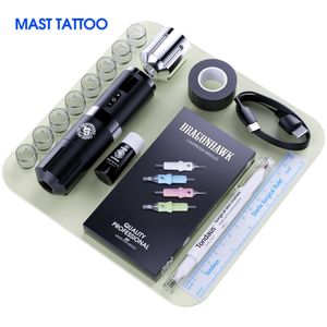 Tattoo Machine Professionelle Dragonhawk Rotary Mastmaschine Mast Tattoo Stift Batterie Make -up Permanent Nadelpatrone Tintenpigment -Set 230811