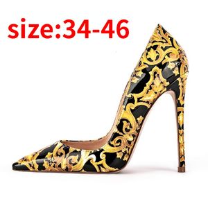 Обувь для обуви с принтом насоса модная марка сексуально заостренное пальцем ноги 12/10/8/6 см. Стилетто обнаженные высокие каблуки.