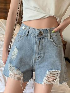 Shorts da donna Streetwear Women High Waist Alenge Hole Sfiod Denim Spring Summer Female Wide Leg Button jeans