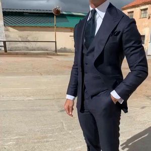 Ternos masculinos Business Navy Blue Men for Wedding Groom Tuxedo Man Jacket Wide Peaked Lapeel traje Homme Groomsmen Terno Masculino