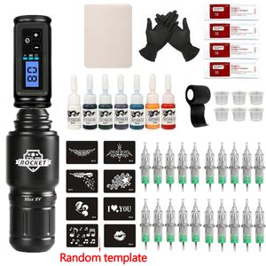 Tatueringsmaskin Tattoo Machine Set Complete Mini Rocket Rotary Pen Suit Cartridge Needles Wireless Tattoo Power Supply Professional Makeup Kit 230811