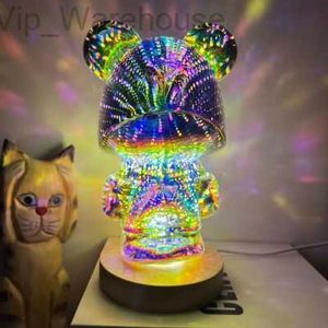 LED 3D Firework Bear Light Lysande Atmosphere Table Lamp Artwork Decorations Night Light Bedroom Decor Kid Gift HKD230812