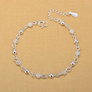 Länkarmband S925 Silverpläterad ihålig rund pärla charm Bangle Anklet för kvinnor Girls Elegant Birthday Wedding Party SL684