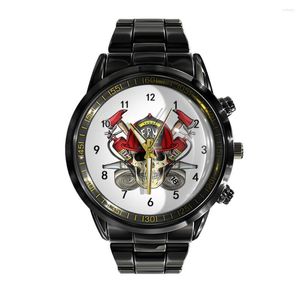 Wristwatches Trend Calendar Steel Belt Watch Black And White Skull Red Rose Men's Watches Sports Business Wrist