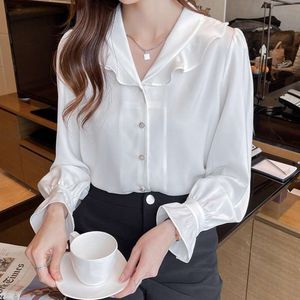 Design de outono Niche de chiffon camisa branca de mangas compridas roupas profissionais de mangas compridas