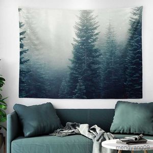 Tapissries Nordic Natural Landskap Sun Forest Mountain Tapestry Flower Plant Estetic Room Decoration Wall Hanging Tyg R230812