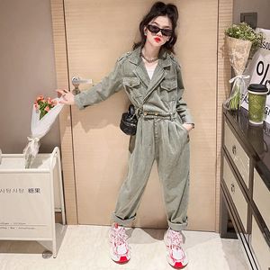 Rompers Girls Umgessuits Fashion Denim Play -Suits Streetwear для детей голубые повседневные маленькие дети боди Осенние подростки Одежда 13 14 Y 230811