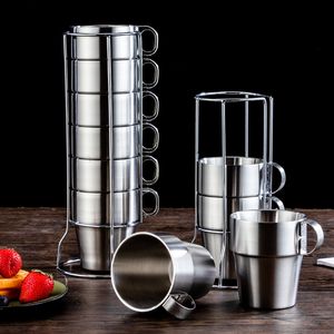 Mugs Double-walled Coffee Cup Set 304 Stainless Steel Mugs Coffee Cups Pack 6 Cups Tea Cups Outdoor Heat Insulation Anti-scalding 230811