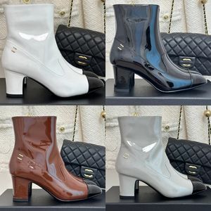 2023 Designer Luxus farblich passende spitze Modestiefel Damen 100 % Leder Outdoor Party Atmungsaktiver Reißverschluss Mittelkalbstiefel Damenmode Hochhackige Komfortschuhe