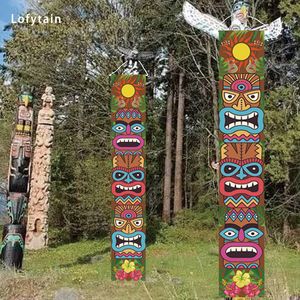 Banner Flags Lofytain Halloween Decoration Hawaiian Luau Party Decoration Supplies Tiki Totem Door Banner Sign Aloha Hawaii 230811