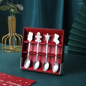 Dinnerware Sets 4 Pack Christmas Series Coffee Spoon Dessert Kitchen Dinner Tableware Stainless Steel Material