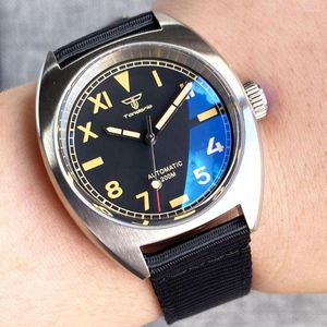 Wristwatches 20ATM Diver 36mm Tandorio AR Double Domed Sapphire Glass Military NH35A PT5000 Auto Men Watch Roman Number Mark Lume Nylon