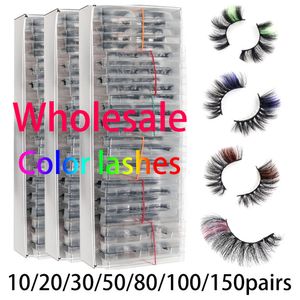 Falska ögonfransar Mink Color Eyelash Wholesale 51050100200Pairs Colored Lashes 3D White Red Vendors Fake in Bulk Cilios Makeup 230811