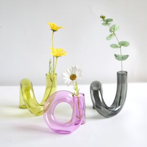 Dekorativa föremål Twisted Shaped Glass Vase Hydroponics Plant Vase Candle Holder Crafts Decor for Home Living Room Glass Candlesticks Plant Flower 230812