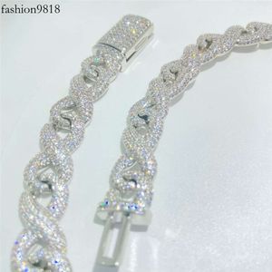 12mm bredd Sterling Sier Bust Down Miami Cuban Links VVS Moissanite Cuban Link Chain Bling Diamond Hip Hop Cuban Necklace