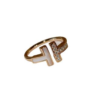 Trendy High -Version Sterling Silber S925 Emaille Diamond Coil Doppel T Buchstabe 18K Roségold Open Ring für Frauen Z15X