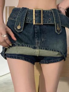 Юбки Y2K Vintage Women Корейская кнопка с короткими джинсовыми юбками плюс размер джинсов с высокой талиной сексуальной юбкой A-Line 4 цвета XXL 230811