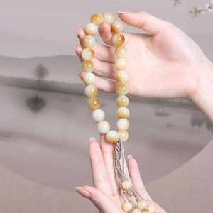 Strand Natural White Jade Bodhi Root Handheld Bead Armband med Tassel Unisex Fashion Jewelry