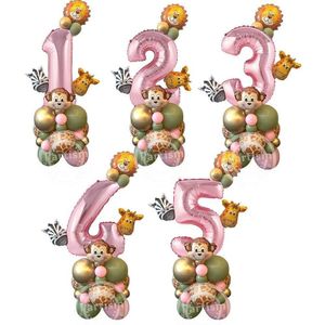 Dekoration 31 Stück Wildtier-Rosa-Ballonturm mit Zahlenballon für Mädchen-Geburtstags-Dschungeldekoration mit Wild One-Motto