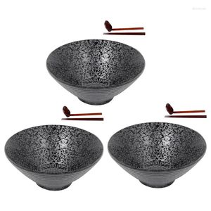 Bowls 3X Ceramic Japanese Ramen Soup Bowl With Matching Spoon And Chopsticks Suitable For Udon Soba Large Size Promotion