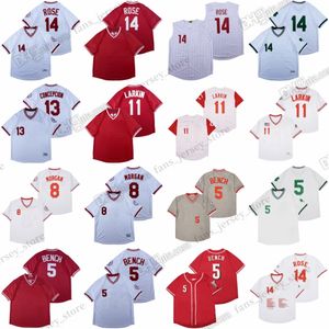 Pete Rose Vintage Baseball Jerseys Johnny Bench Joe Morgan Barry Larkin Dave Concepcion zszyta Jersey