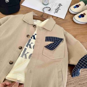 Jackor Kids 'Overcoat 2023 Spring New Boys and Girls Patchwork Trench Coat Baby Mid-Längd Coat Fashion R230812