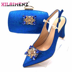 SURES BUTS Classics African Women Królewskie Wedding Party Buty i torba pasująca do Shinning Crystal in Ryey Blue Color Italian Style Set 230811