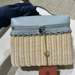 women Loro Woven Bag New LP Bamboo Handbag Piano Leather Color Matching Beach Vacation Shoulder Bag Picnic Bag