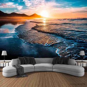 Tapisseries Summer Landscape Beach Sunset Sea Wave Tapestry Wall Hanging Printed Large Tapestry Eesthetic Dorm Interior Room Bedroom Decor R230812