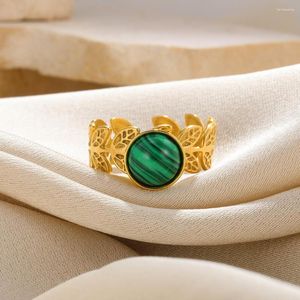 Wedding Rings Charm Round Green White Blue Turquoise Stone For Women Stainless Steel Gold Color Vintage Open Index Finger Ring Jewelry