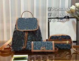 2023 new high-quality combination bag backpack messenger bag clutch three-piece denim classic temperament lady large capacity size in the picture