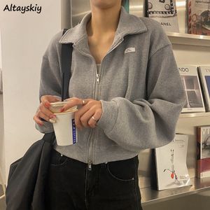 Męskie bluzy bluzy przycięta kurtka zamek błyskawiczne eleganckie streetwear solidny dziewczyny college feminine płaszcze harajuku podstawowe ins Studenci Ulzzang 230812