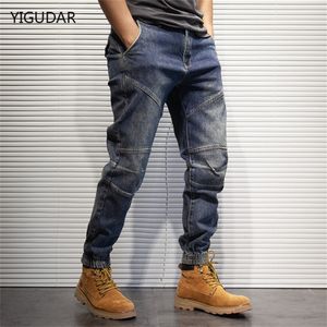 Pantaloni da uomo hip hop harem jeans uomini sciolti joggers denim pannelli casual della corea caviglia per caviglie pantaloni streetwear maschi vestiti 230812