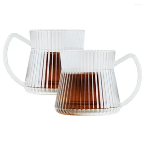 Wine Glasses Premium Glass Coffee Mugs With Handle 2 Pack 12 Ounces Classic Vertical Stripes Tea Cups Transparent