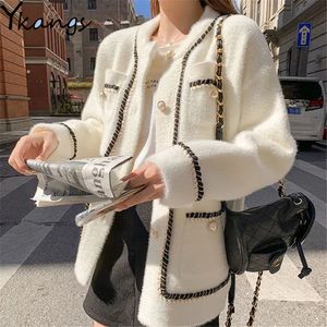 Herrjackor vita mink kashmir tröja kappa kvinnor höst vinter lat stil kvinnlig koreansk retro svart lös o nackstickad cardigan mode 230811