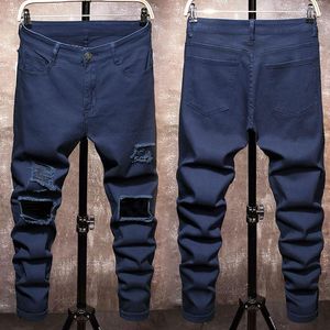 Men's Jeans 2023 Small Feet Knee Big Hole Ruined Casual Denim Long Pants Tide