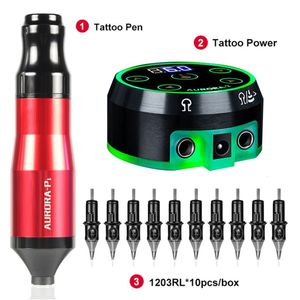 Tattoo Machine Professional Tattoo Kit Aurora P1 Tattoo Machine Pen para Mini Aurora 2 Tatuagem Fonte de alimentação com agulhas de cartucho de tatuagem 3RL Conjunto 230811