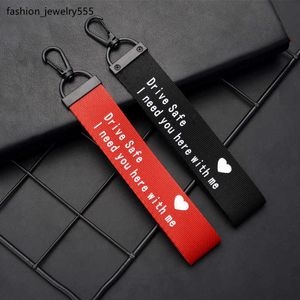 Key Rings Drive Safe Lanyard Keychain hangs Heart Love you Safe Drive car key ring ribbon Bag hangs women men fashion jewelry will and sandy gift