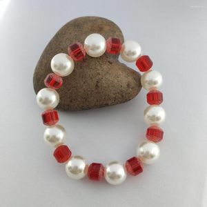 Strand White and Red Beads Greek Sorority Bracelet