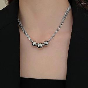 Colar de colar de pendente para mulheres aço de titânio de bola de metal de prata não desbota moda com jóias de corrente de camisola genuína de 18k