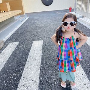 Conjuntos de roupas meninas roupas de verão xadrez padrão meninas roupas colete calças roupas para meninas da criança crianças roupas