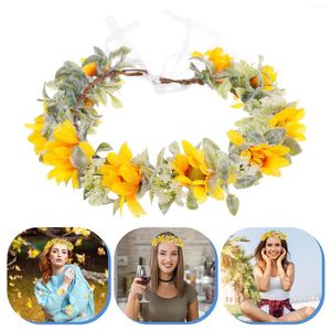 Bandanas Bridal Wreath Floral Crown Women Flower Headband Simulation Sunflower Headdress