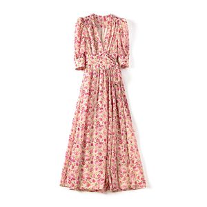 2023 Vestido de estampa floral rosa de verão 1/2 MEDA MUDELA MIDI VESTES CASUAL MIDI W3Q064509