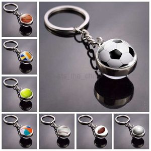 Keychains Lanyards Football Keychain Glass Ball Key Ring Basketball Volleyball Baseball Tennis Small Pendant Sport Sunshine Accessories Gift