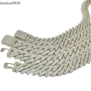 Fashion Sterling Sier Necklace 12Mm 14Mm 15Mm Rap Hip Moissonite Cuban Chain Necklace For Men And Women