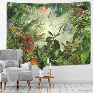 Tapestries Tropical Rainforest Tapestry Wall Hanging Family Bedroom Decoration Fabric Plant Art Printing Forest Tapestry R230812